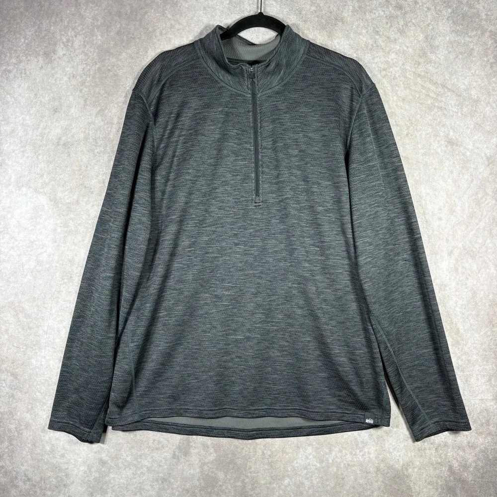 REI Co-op Pullover Sweater Mens XL Gray Quarter Zip Long Sleeve Hiking Outdoor